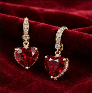 Ruby Heart Earrings