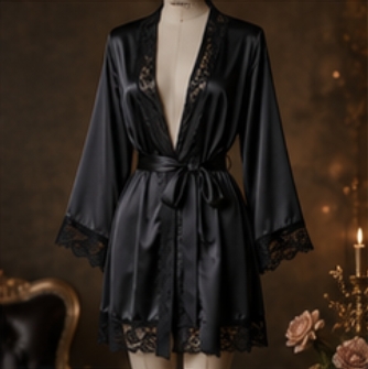 Black Silk Lace Robe