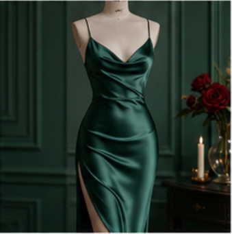 Emerald Satin Slip Dress