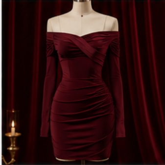 Burgundy Off-Shoulder Dress