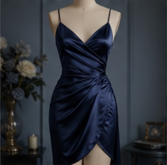 Navy Satin Wrap Dress