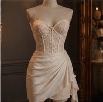 Cream Corset Draped Dress