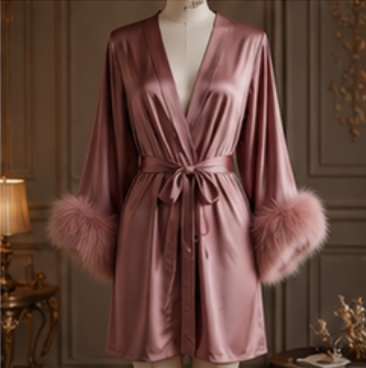 Blush Fur-Trim Robe