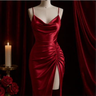 Red Satin Slit Dress